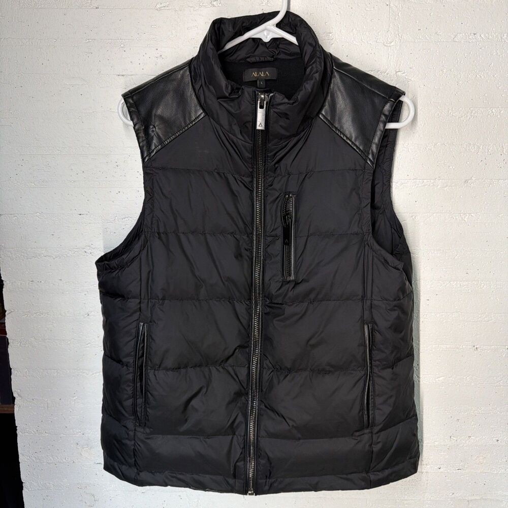 Alala City Puffer 100% Down Vest Faux Leather Accent L
